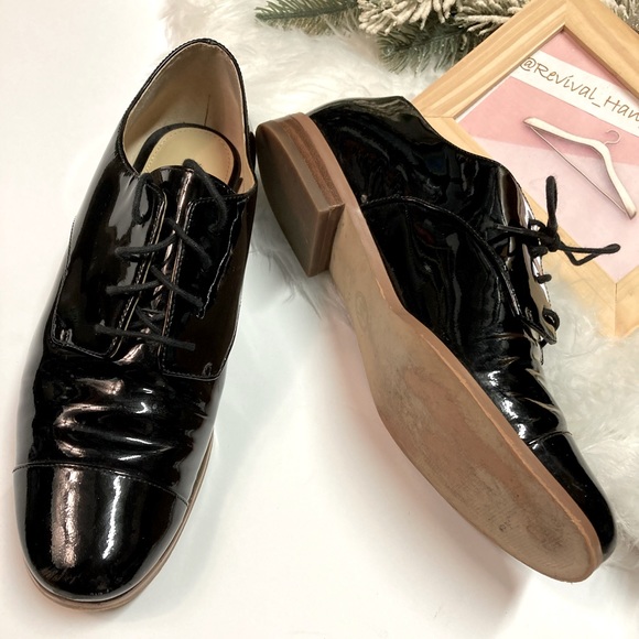 Michael Kors Pierce Black Patent Cap Top Oxfords Size 7.5 - Picture 1 of 10